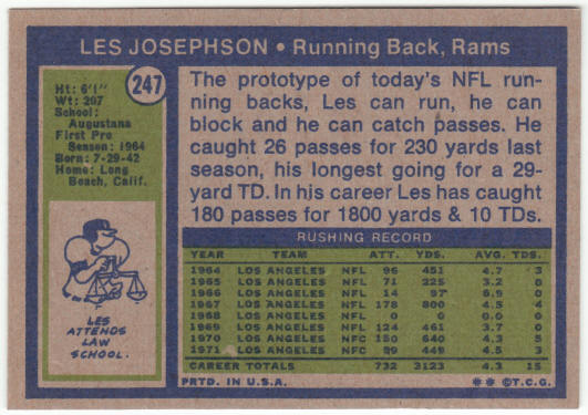 1972 Topps Football #247 Les Josephson