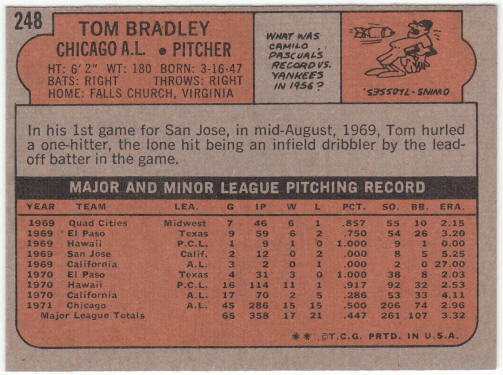 1972 Topps Baseball #248 Tom Bradley