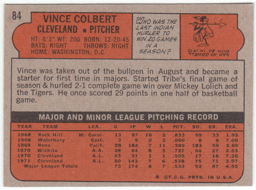 1972 Topps Baseball #84 Vince Colbert