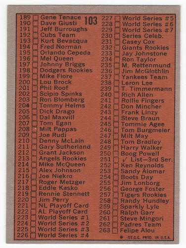 1972 Topps 2nd Series Checklist #103A VAR NM back