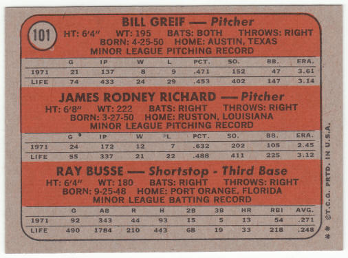 1972 Topps #101 Houston Astros Rookies back