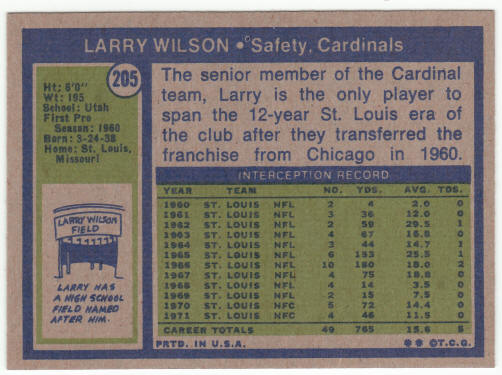 1972 Topps Football #205 Larry Wilson