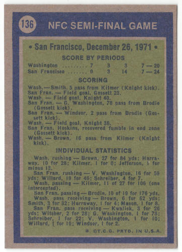 1972 Topps #136 NFC Semi-Final Game back