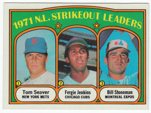 1972 Topps NL Strikeout Leaders Tom Seaver Fergie Jenkins #95 front