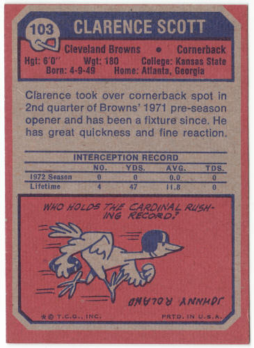 1973 Topps Football #103 Clarence Scott Rookie Card