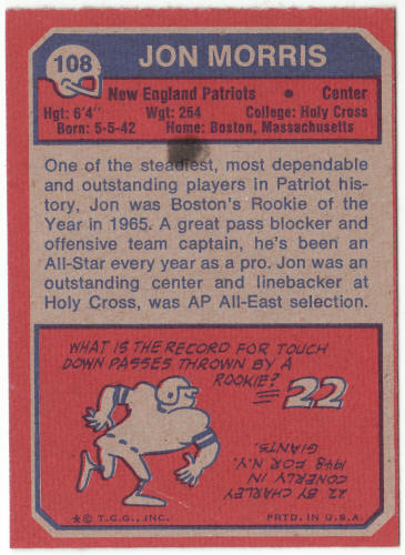 1973 Topps Football #108 Jon Morris