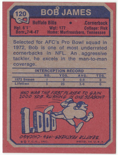 1973 Topps Football #120 Bob James