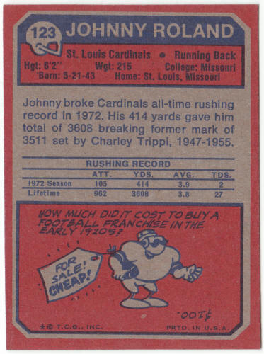 1973 Topps Football #123 Johnny Roland