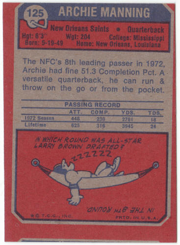 1973 Topps Football #125 Archie Manning