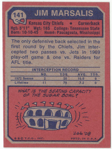 1973 Topps Football #141 Jim Marsalis