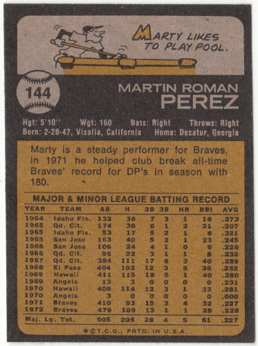 1973 Topps Baseball #144 Marty Perez