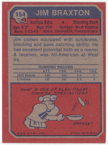 1973 Topps #154 Jim Braxton Rookie Card