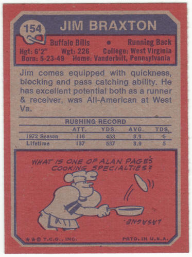1973 Topps #154 Jim Braxton Rookie Card