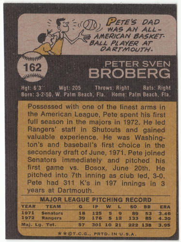 1973 Topps Baseball #162 Pete Broberg