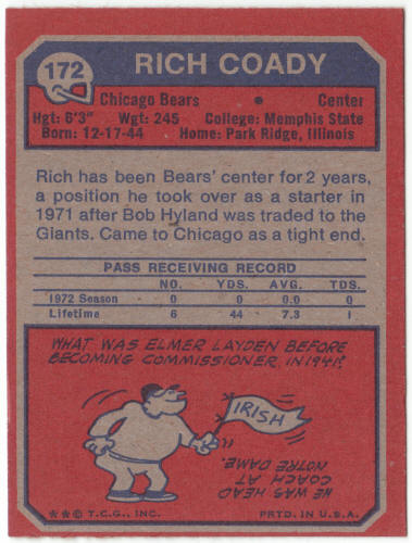 1973 Topps #172 Rich Coady Rookie Card