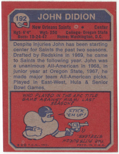 1973 Topps #192 John Didion Rookie Card