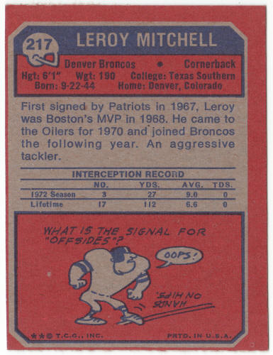 1973 Topps Football #217 Leroy Mitchell