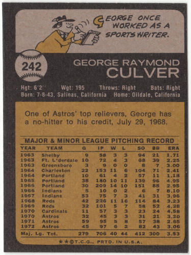 1973 Topps Baseball #242 George Culver