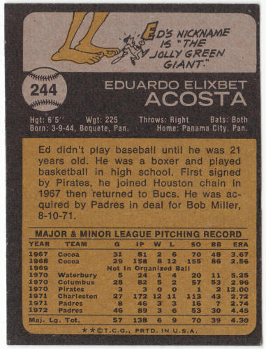 1973 Topps Baseball #244 Ed Acosta