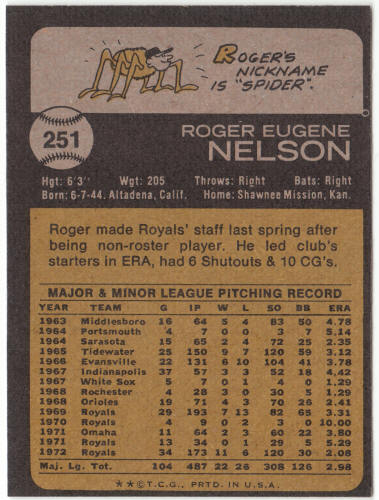 1973 Topps Baseball #251 Roger Nelson