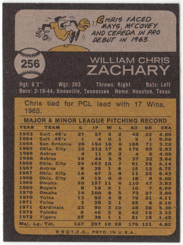 1973 Topps Baseball #256 Chris Zachary