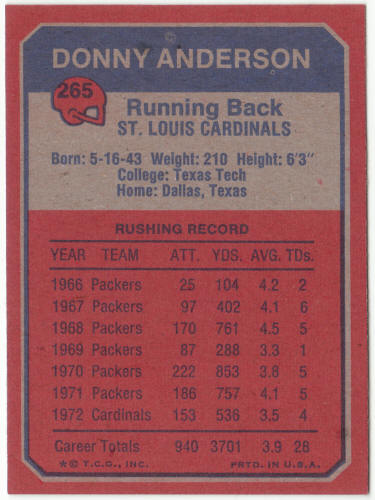 1973 Topps Football #265 Donny Anderson Boyhood Photo