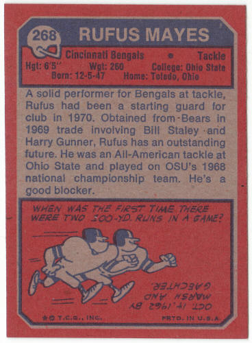 1973 Topps Football #268 Rufus Mayes Rookie Card