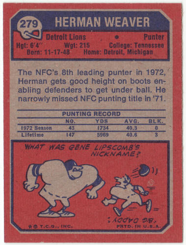 1973 Topps Football #279 Herman Weaver