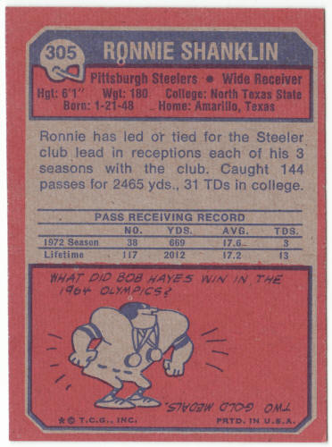 1973 Topps Football #305 Ronnie Shanklin