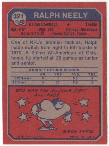 1973 Topps Football #321 Ralph Neely