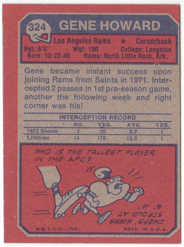 1973 Topps Football #324 Gene Howard