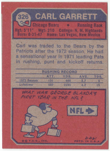 1973 Topps Football #326 Carl Garrett