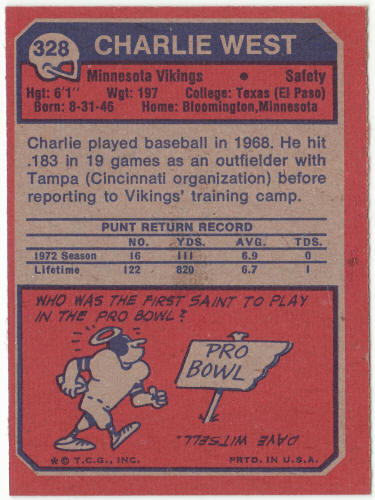 1973 Topps Football #328 Charlie West