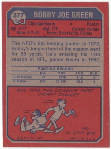 1973 Topps Football #377 Bobby Joe Green