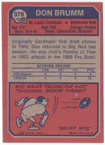 1973 Topps Football #378 Don Brumm