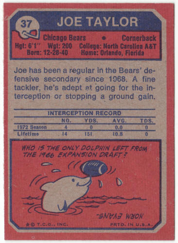 1973 Topps Football #37 Joe Taylor Rookie Card