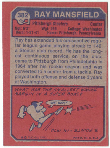 1973 Topps Football #382 Ray Mansfield
