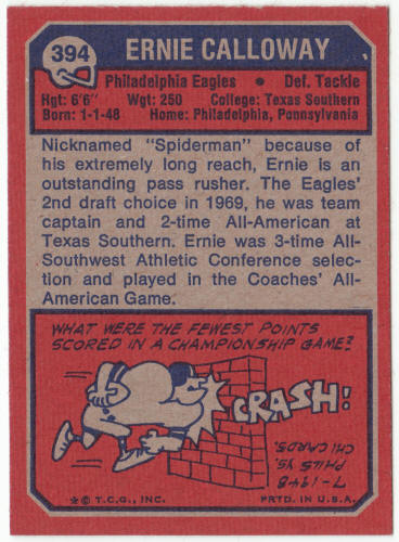 1973 Topps Football #394 Ernie Calloway Rookie Card