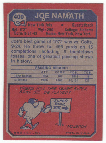 1973 Topps Joe Namath #400
