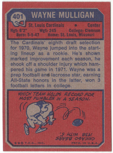 1973 Topps Football #401 Wayne Mulligan