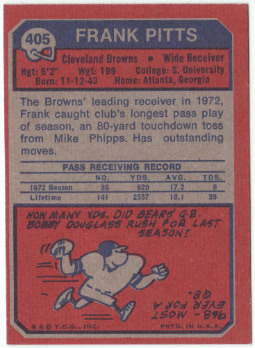 1973 Topps Football #405 Frank Pitts Rookie Card