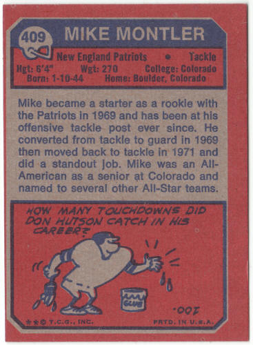 1973 Topps Football #409 Mike Montler