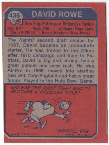 1973 Topps Football #436 Dave Rowe