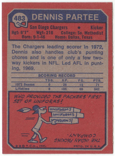 1973 Topps Football #483 Dennis Partee