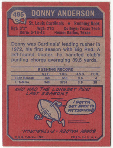 1973 Topps Football #485 Donny Anderson