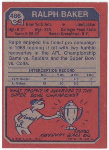 1973 Topps Football #486 Ralph Baker