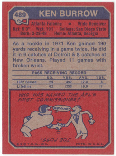 1973 Topps Football #489 Ken Burrow Rookie Card