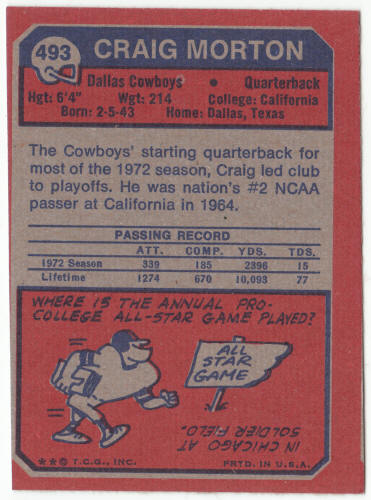 1973 Topps Football #493 Craig Morton