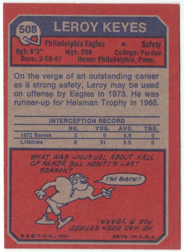 1973 Topps Football #508 Leroy Keyes