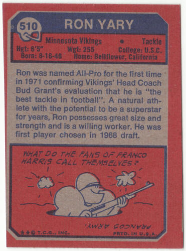 1973 Topps Football #510 Ron Yary